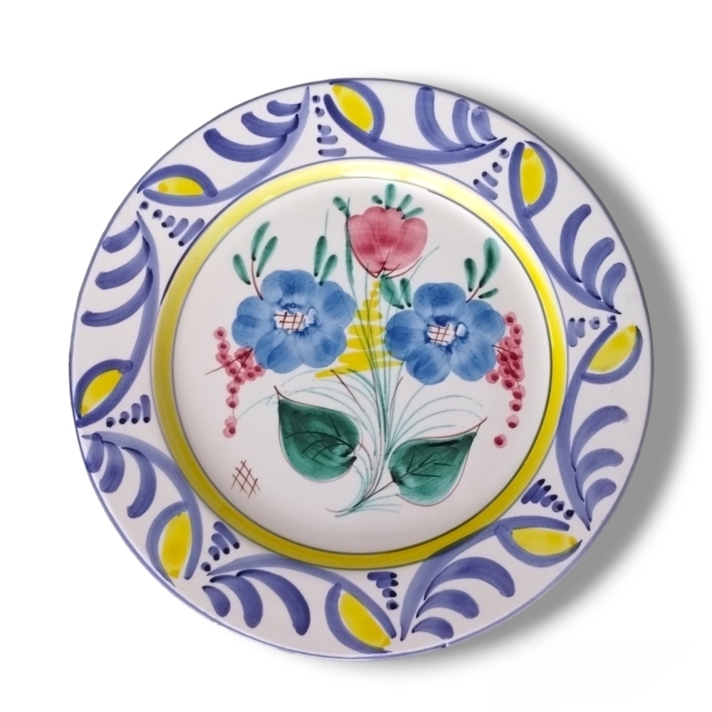 1980s Himark Italy Hand Painted Floral Chop Plate Round Platter 12.5”